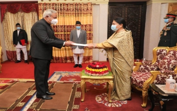 Ambassador of India to Nepal Mr. Naveen Srivastava presented his credentials to the Rt. Hon. President of Nepal Ms. Bidya Devi Bhandari